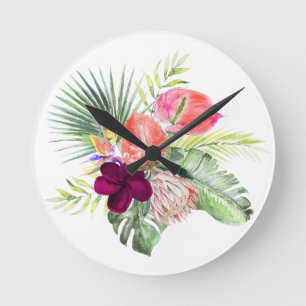 Horloge Ronde PixDezines Paradis Tropical Foliage Floral Luxuria