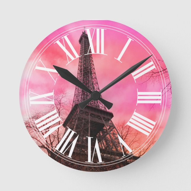 Horloge Ronde PixDezines paris rose/tour eiffel (Recto)