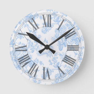 Horloge Ronde PixDezines Vintage Blue Roses Toile