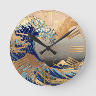Horloge Ronde PixDezines Vintage Great Wave Hokusai 葛飾北斎の神奈川沖浪