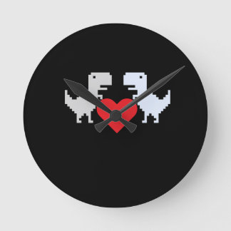 Horloge Ronde Pixel Dinosaur Love – Cute Keychain Gift for Coupl