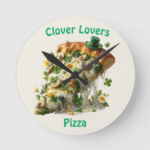 Horloge Ronde Pizza Amoureux de Trèfle Saint-Patrick