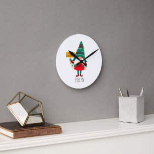 Horloge Ronde Placard de retenue Gnome mignon avec voeux