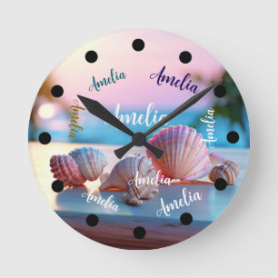 Horloge Ronde Plage d'été personnalisée Élégant