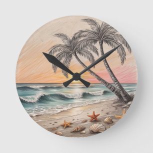 Horloge Ronde Plage Sunset