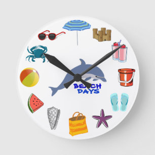 Horloge Ronde Plage Tourniquet d'été Poisson Crabe Océan