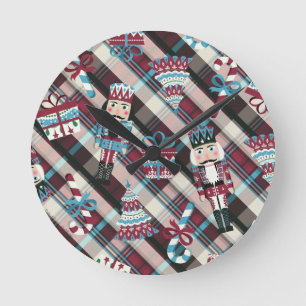 Horloge Ronde Plaid Blue Burgundy