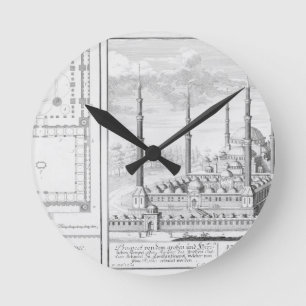 Horloge Ronde Plan et vue de la mosquée bleue (1609-16), établ