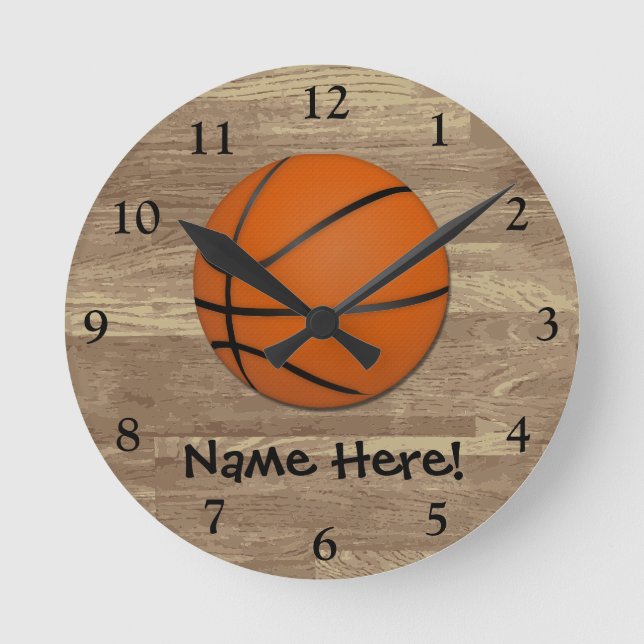 Horloge Ronde Plancher en bois de basket-ball personnalisé (Recto)