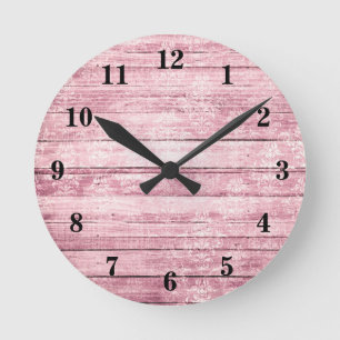 Horloge Ronde Planches de grange rustiques rose défraîchi bois