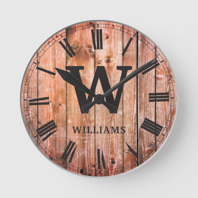 Horloge Ronde Planches Rustiques Bois Famille personnalisée Agri (Recto)