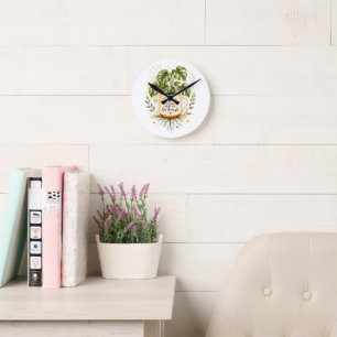 Horloge Ronde Plante Monstera dans une tasse à café Botanique