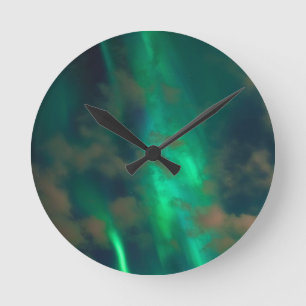 Horloge Ronde Plasma vert Aurora Lumières nord Sky