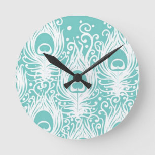 Horloge Ronde Plumes douces de paon