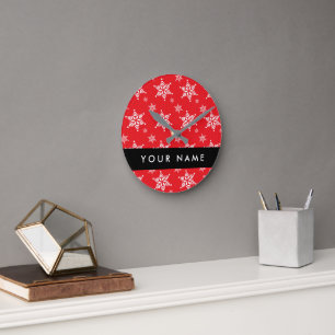 Horloge Ronde Pneus blancs, Rouge, Votre nom, Personnaliser
