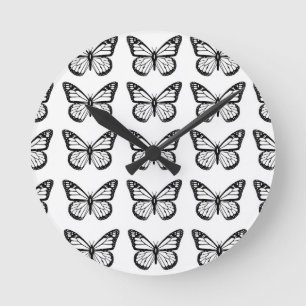 Horloge Ronde Pochoirs Papillon Noir
