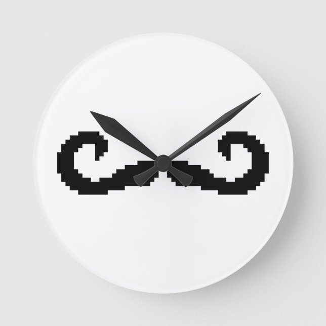 Horloge Ronde Poignée de 8 bits Pixel Moustache (Recto)