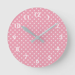 Horloge Ronde Points de polka sur motif rose