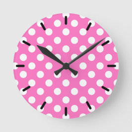 Horloge Ronde Pois blancs sur rose