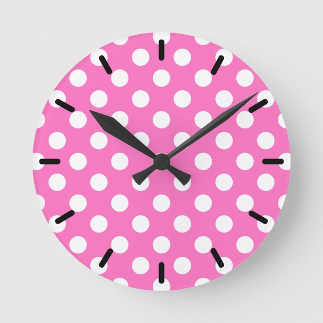 Horloge Ronde Pois blancs sur rose (Recto)