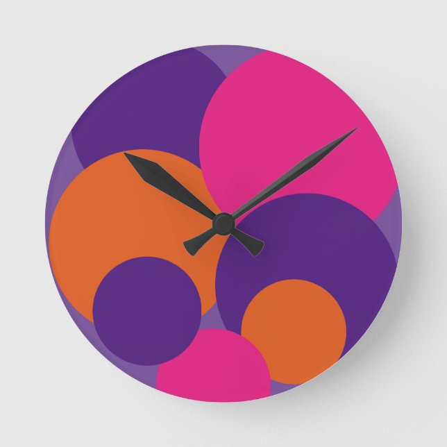 Horloge Ronde Pois orange, violet et rose chaud (Recto)