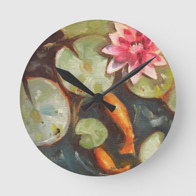 Horloge Ronde Poisson D'Or Koi Pond Water Lys (Recto)