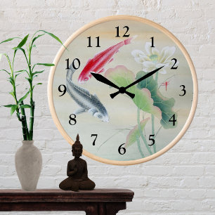 Horloge Ronde Poisson Koi avec Lotus