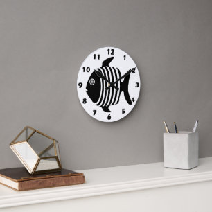 Horloge Ronde Poisson Noir Et Blanc