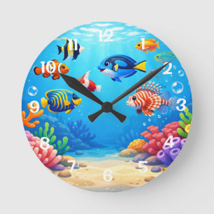 Horloge Ronde Poisson tropical en boule à poissons 