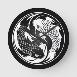 Horloge Ronde Poissons blancs et noirs de Yin Yang Koi