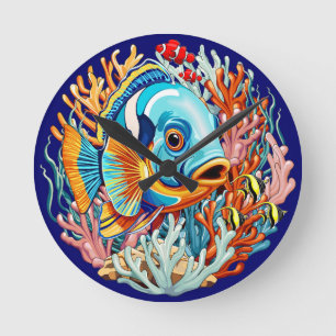 Horloge Ronde Poissons Tropicaux Couleurs Vives Ambiance Estival