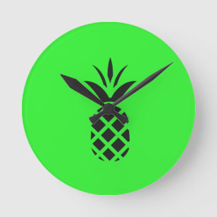 Horloge Ronde Pomme de pin noir en vert