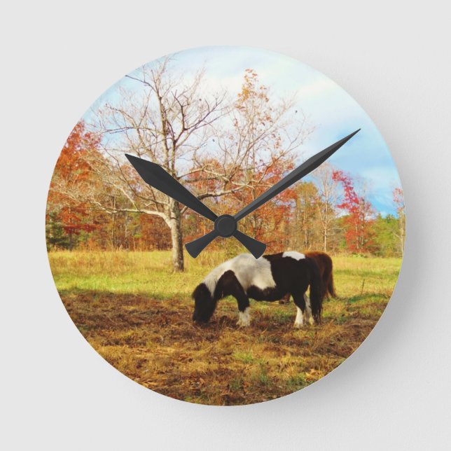 Horloge Ronde Poney miniature noir et blanc / Cheval (Recto)