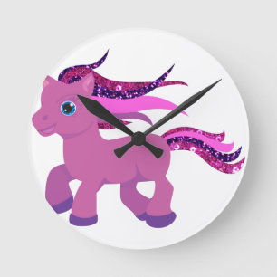 Horloge Ronde poney pourpre kawaii