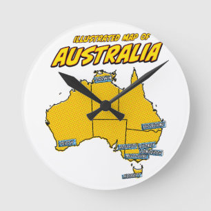 Horloge Ronde Pop Art Illustré Australie 