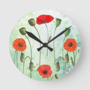 Horloge Ronde Poppies et verdure 24h/24