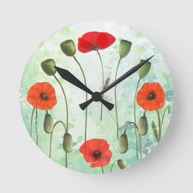 Horloge Ronde Poppies et verdure 24h/24 (Recto)