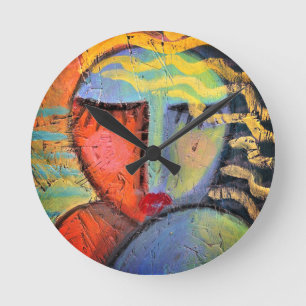 Horloge Ronde Portrait Abstrait coloré d'une femme