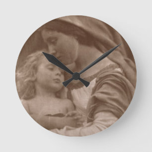 Horloge Ronde Portrait de mère et d'enfant (photo de sépia)