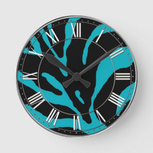 Horloge Ronde Poster de animal en bande bleu clair Zebra