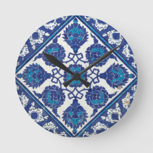 Horloge Ronde Poterie turque tribale ethnique florale de