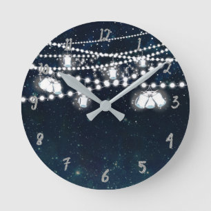 Horloge Ronde Pots Mason & Lumières Nuit Ciel Étoilé