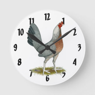 Horloge Ronde Poule de jeu américaine bleu argenté