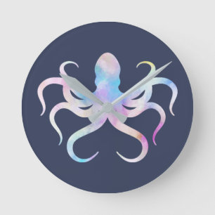 Horloge Ronde Poulpe à l'aquarelle