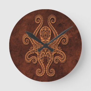 Horloge Ronde Poulpe en pierre Brown complexe