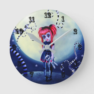 Horloge Ronde Poupée vaudou gothique fille et vignes effrayantes
