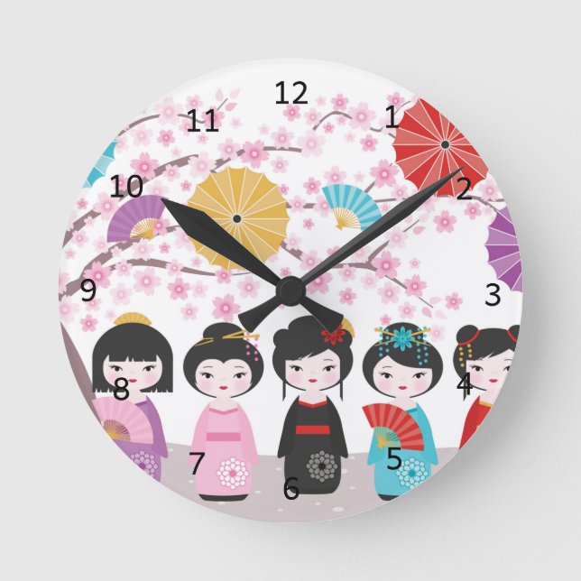 Horloge Ronde Poupées japonaises Kokeshi (Recto)