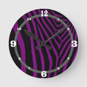 Horloge Ronde Pourpre de zèbre avec l'accent gris
