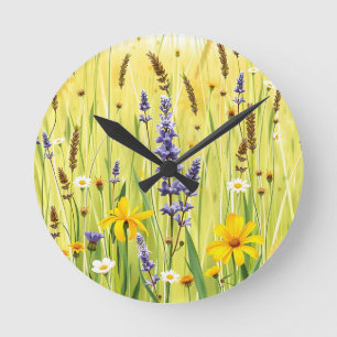 Horloge Ronde Prairie de fleurs sauvages motif d'été