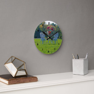 Horloge Ronde Prairie Romantique de Jardin de Table Fleurs d'Amo